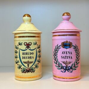 Vintage Apothecary Jars Hirudo Decora‎ and Avena Sativa Pastel Robinette Style